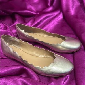 Saks Fith Avenue Scalloped gold  Ballet Flats size 9